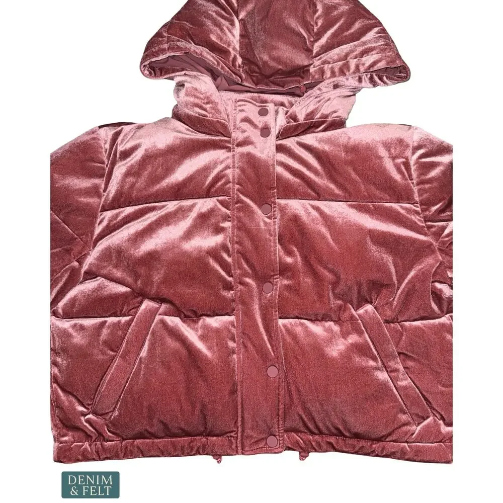 NEW Alo Yoga Velour Cropped Quilted Jacket Hooded Luxe Stretch Velvet Rosewood M